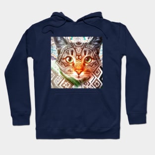 Bold Kitty Cat with a Batik Pattern Hoodie